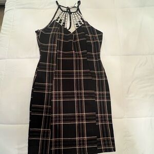Elegant Black Plaid Women's Dress
